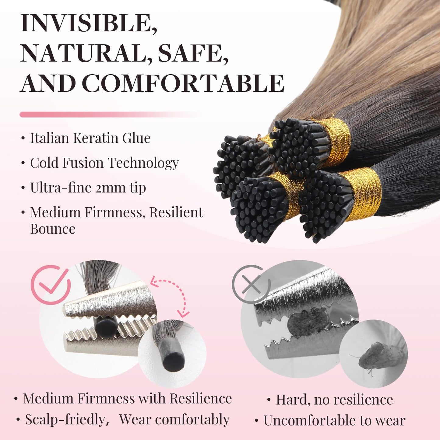 MAXITA U Tip Hair Extensions Human Hair, Natural Black Hair Extensions Real Human Hair, 50g/50 Strands/Pack, 22 In Virgin Human