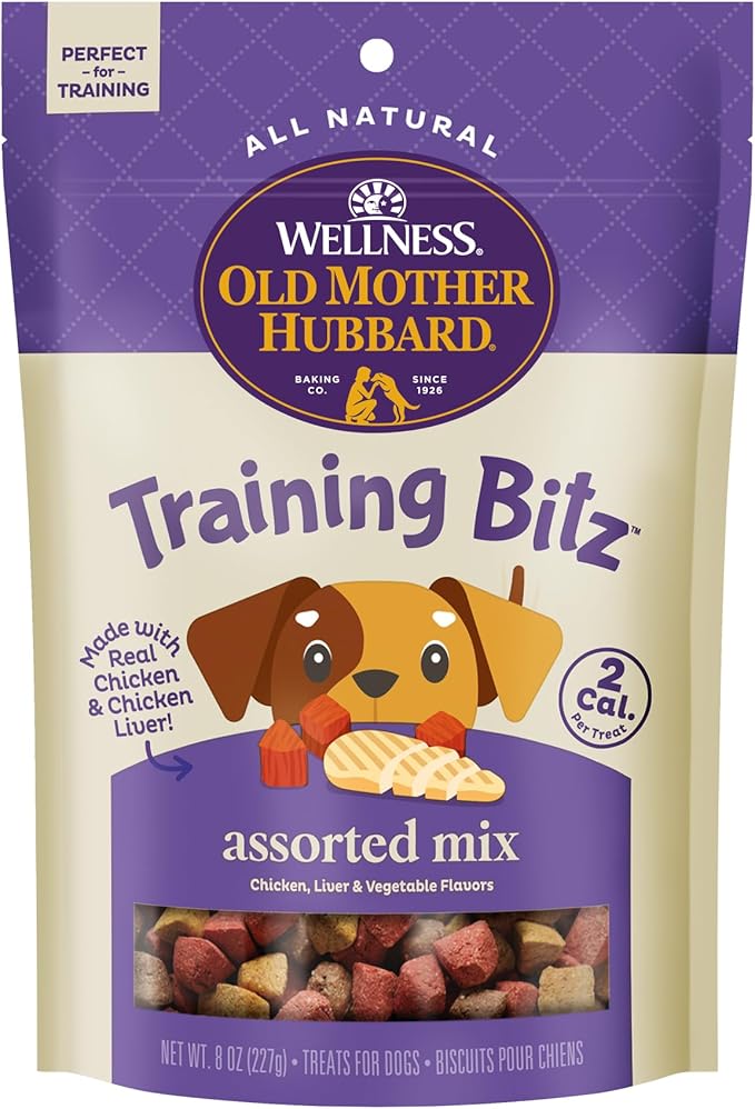 Old Mother Hubbard Wellness Training Bitz Assorted Mix Dog Biscuits, Natural, Training Treats, Three Flavors, Small Size,...