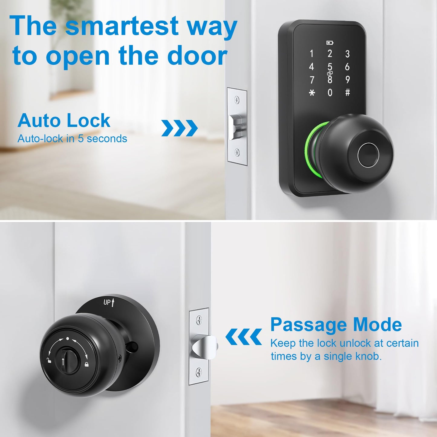Smart Door Lock with Knob, LinkThai Keyless Entry Fingerprint Lock with Touchscreen Keypad, Electronic Knob Digital Lock for Front Door, Easy Installation