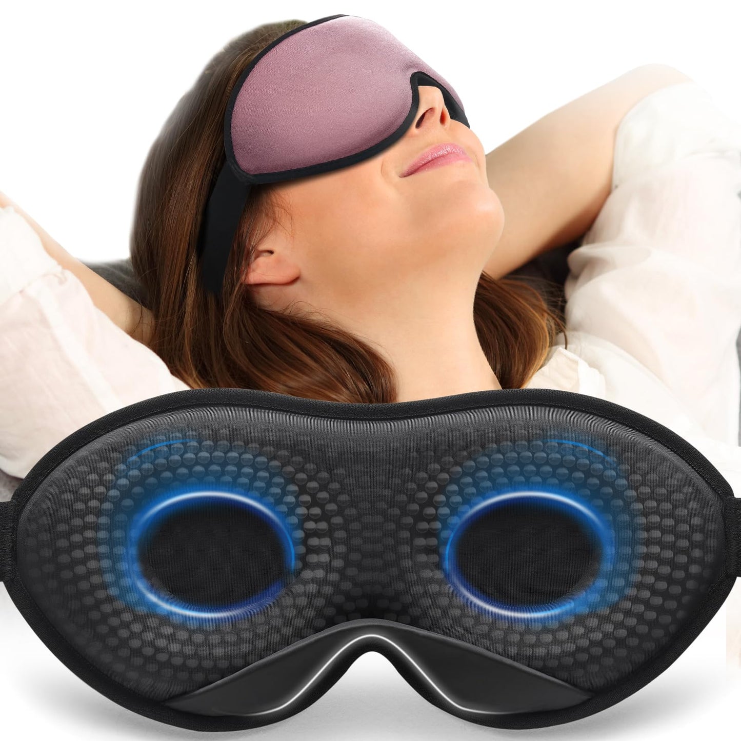 MABAO Weighted Eye Mask for Sleeping, Blackout 3D Contoured Sleep Mask with Adjustable Strap for Women Men, Memory Foam Gentle Pressure Relief Comfort Eye Cover Blindfold for Insomnia & Travel - Brown
