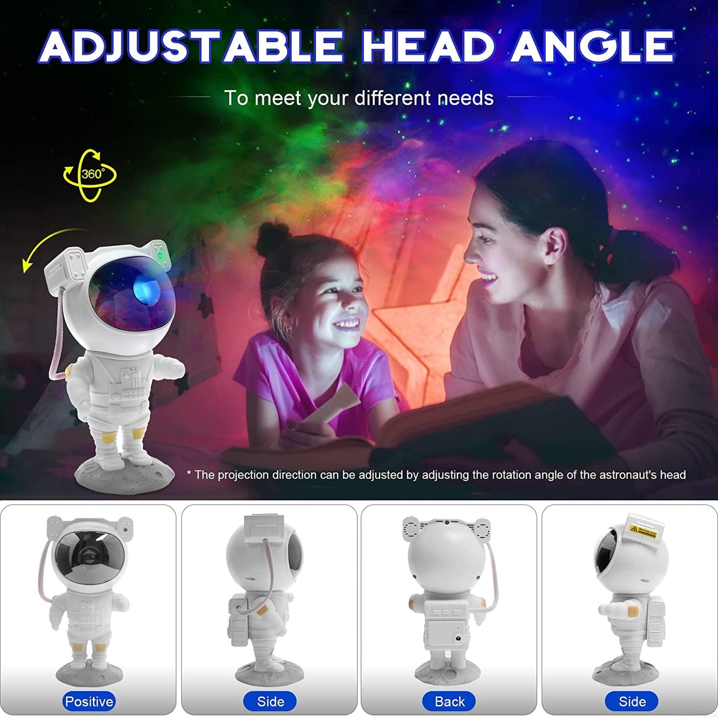 SFOUR Star Projector Galaxy Night Light, Adjustable Head Angle, Astronaut Size, White, Model A-S-123