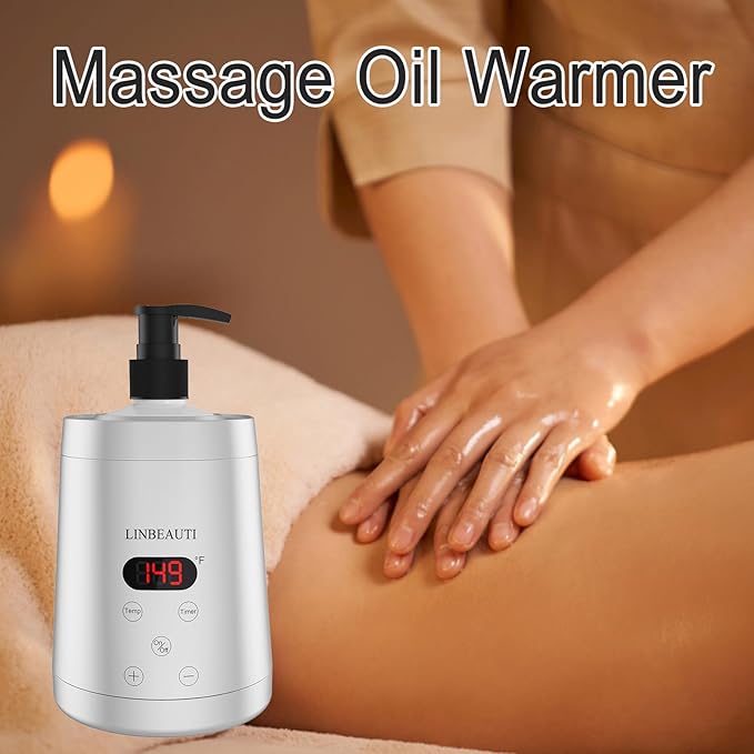 Professional Massage Oil Warmer Bottle Lotion Heater for SPA, Automatic Oil Warmer Heated Oil Lotion Cream with Two Oil Bottle Dispenser for Salon, Barber Shops, Home (Silver)