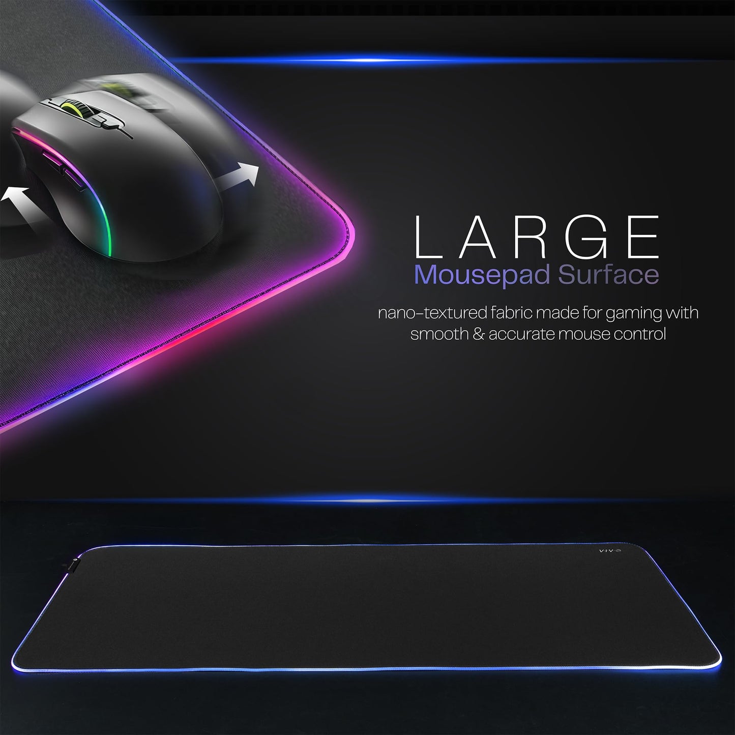 VIVO Extra Large 71 x 30 inch Full Size Desk Pad with RGB Lighting for Office Ambience and Immersive Gaming, Oversized Mouse Pad Table Top Cover, 12 Color Modes, Non-Slip Base, Black, DESK-PAD72