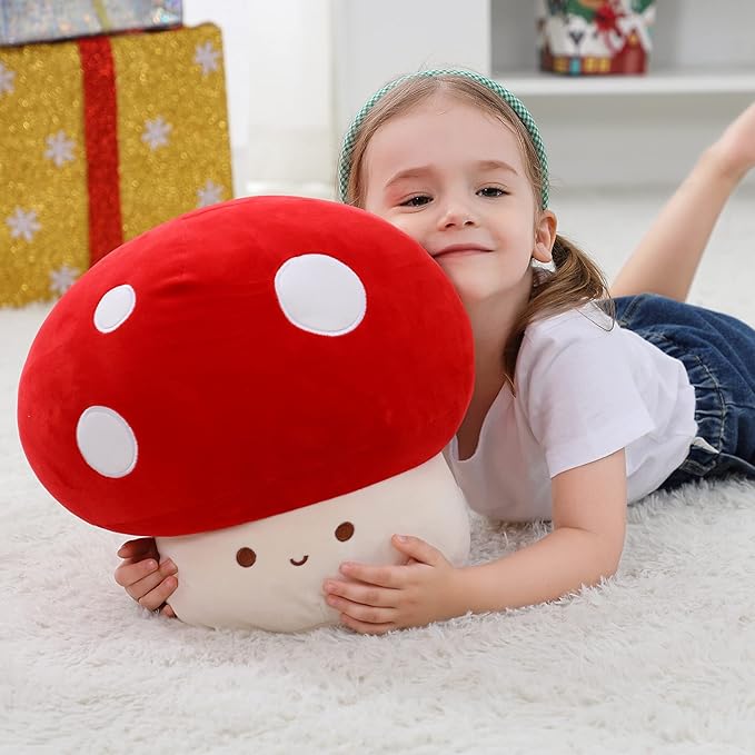 Mushroom Plush, 9 Inch Cute Mushroom Toy Plush Pillow Stuffed Animals, Red Room Decor Gift for Kids Adults
