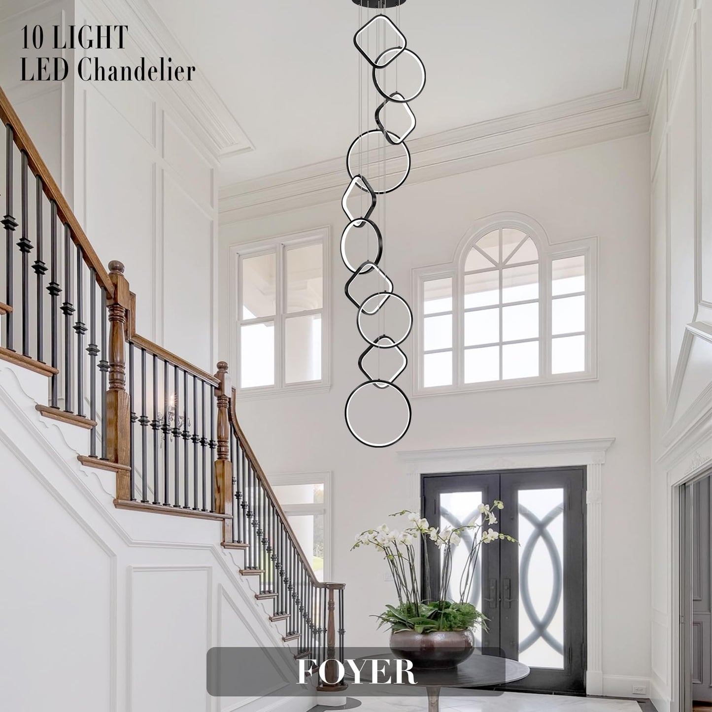 AIRYPHANT LED Chandelier 10 Light Dimmable Remote Control Black Metal P2001-10BDC1