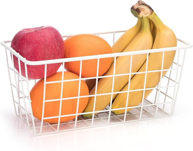 Hanging Kitchen Baskets Adhesive Sturdy Wire Storage Baskets with Kitchen Food Pantry Bathroom Shelf Storage No Drilling Wall Mounted,White,4 Pack