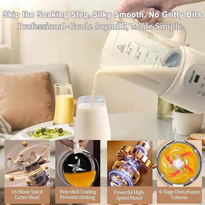 8-in-1 Nut Milk Maker, 40oz Automatic Soy, Almond & Oat Milk Machine for Homemade Plant-Based Drinks, with delay start, keep warm, boil water & self-cleaning functions