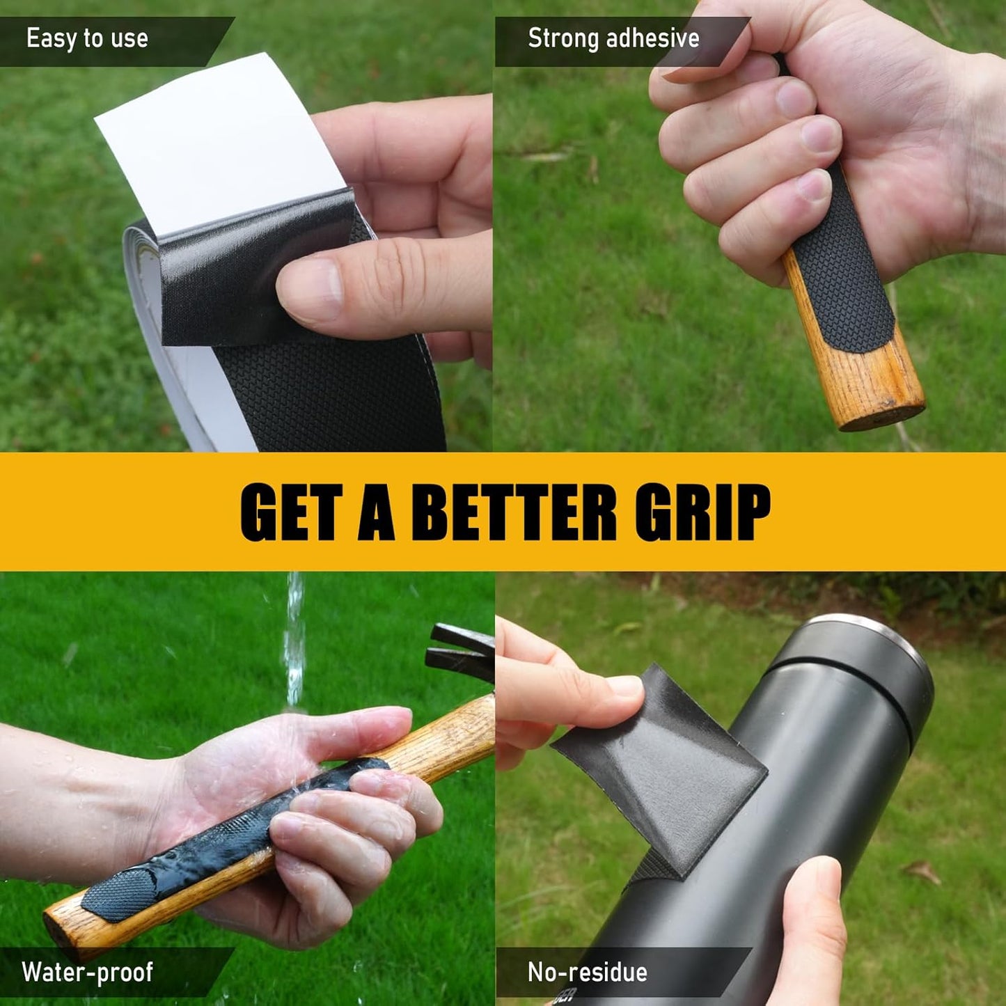 Rubber Grip Tape, 2 In x 20 Ft Non-Abrasive Grip tape for handles, Strong Adhesive Waterproof Heat Resistant Cushion grip, Comfortable in hands, perfect for handles, handlebars, or any slippery stuff