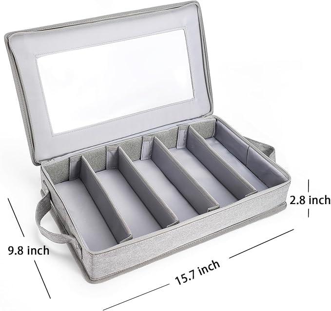 Flatware Utensil Storage Case, Grey Silverware Storage Box Chest with Adjustable Dividers, Removable Cutlery Storage Holder with Zipper Lid for Organizing Spoon/Flatware/Knives