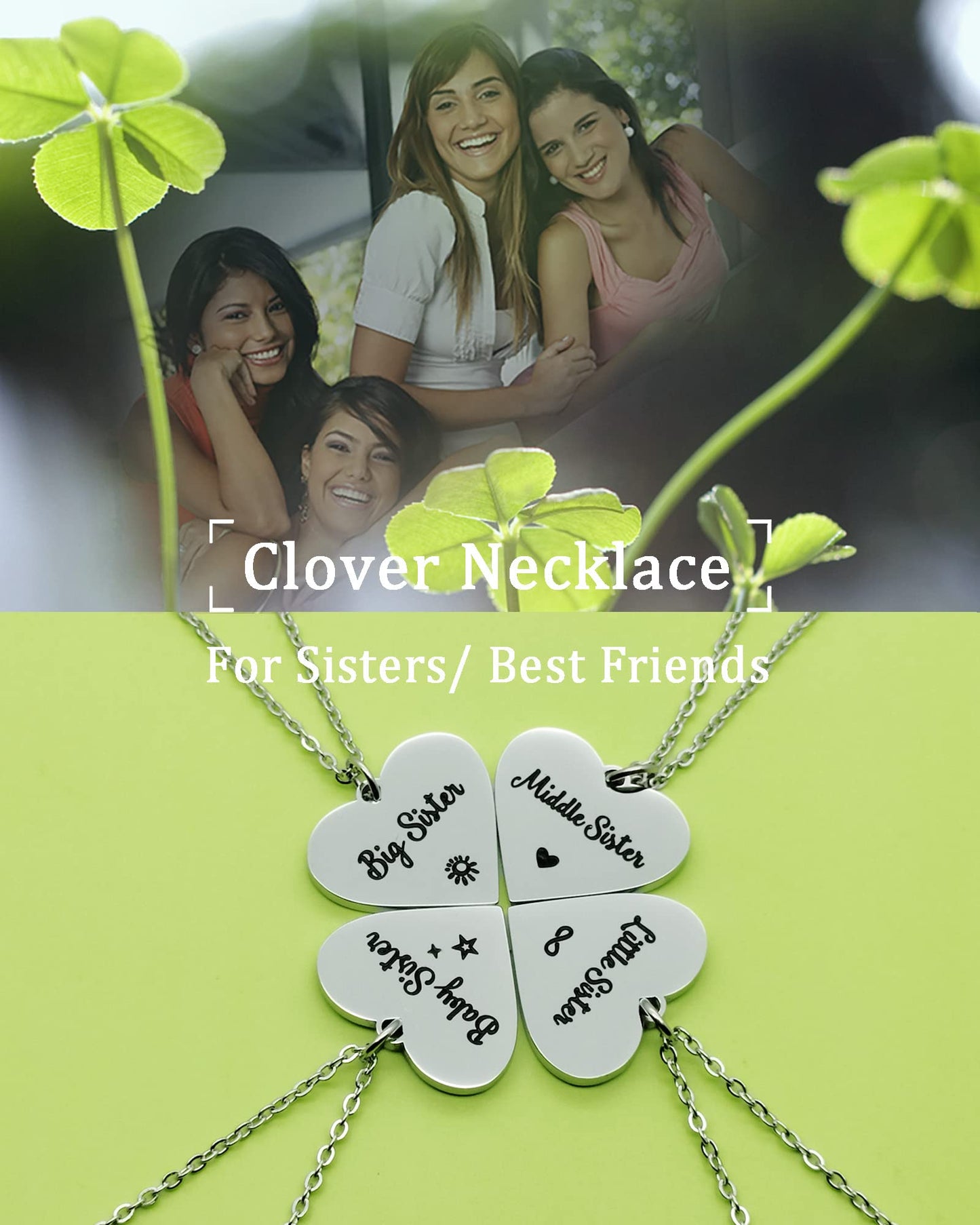 HOFOYA Sisters Necklace Set 4 Best Friends Forever BFF Matching Necklace for 4 Set of 4 Link Heart Necklaces 4 Friendship Gifts