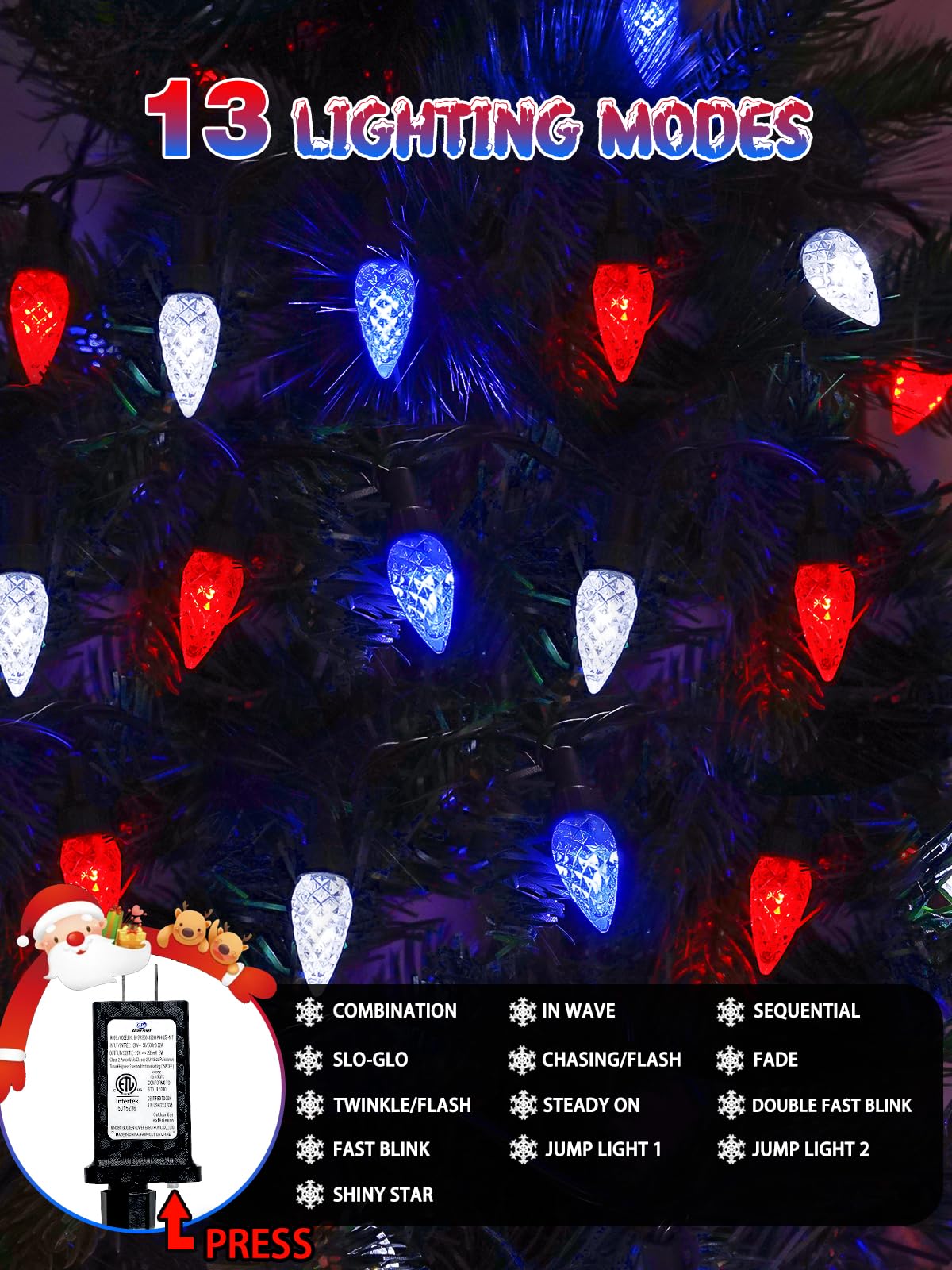 240 Led 78Ft C6 Christmas String Lights  Super Long Christmas Lights Outdoor Indoor With 13 Modes & Timer  Waterproof Fairy Twinkle Light Plug In For Tree Party Xmas Decorations (Red White And Blue)