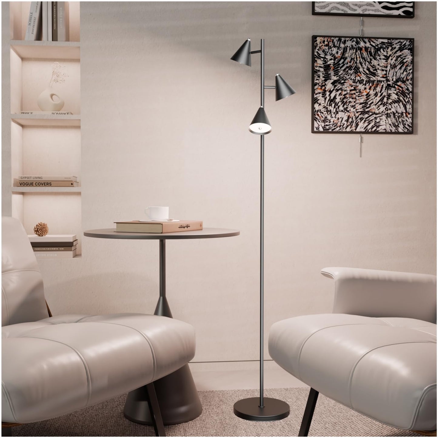 KimYan Floor Lamp with Remote, Dimmable 3 LED Lights, 5 Color Temperatures, 63in Small, Black, Model FL1