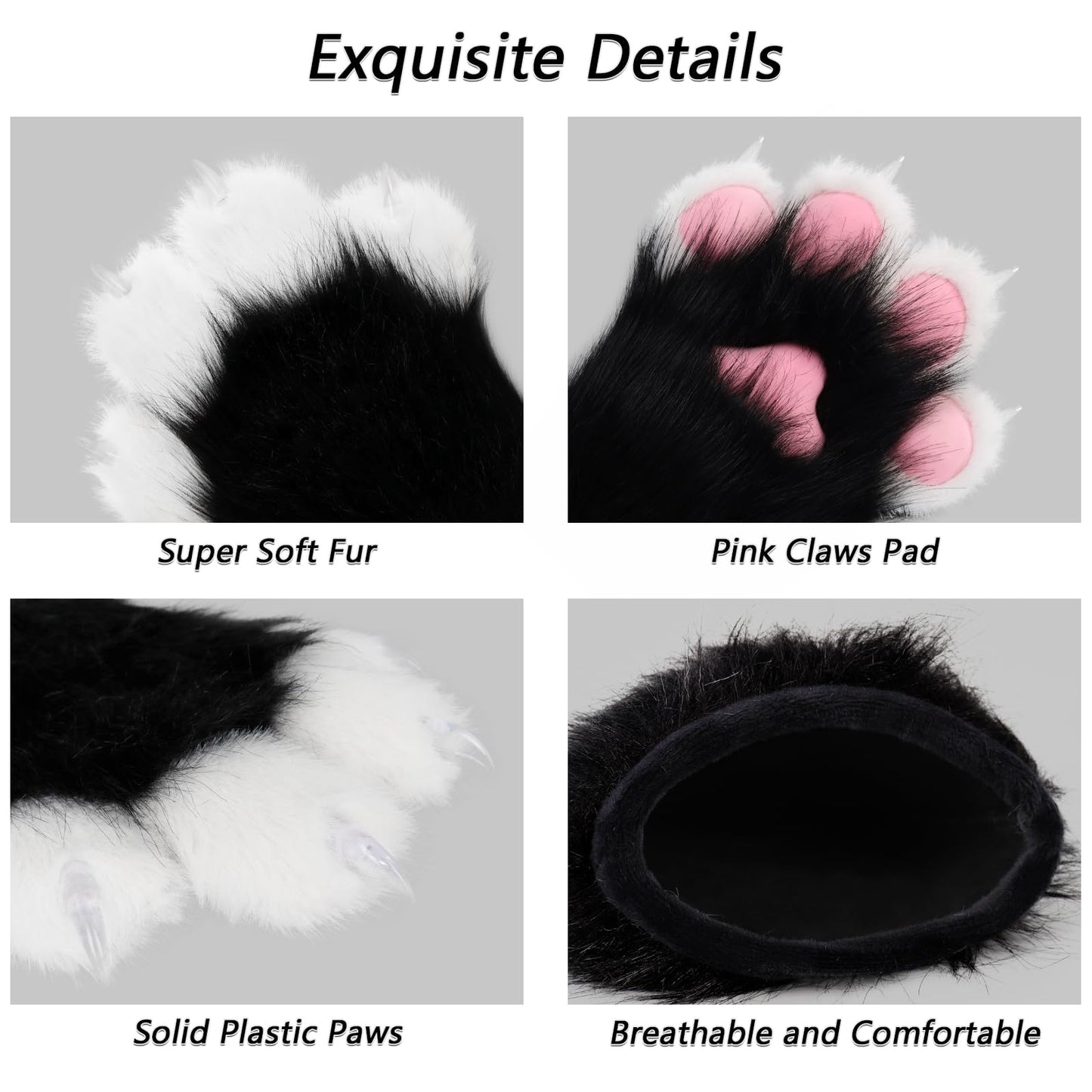 HAOAN Furry Faux Fur Fox Cat Paws Gloves Animal Fursuit Mittens Halloween Christmas Cosplay Costume Props