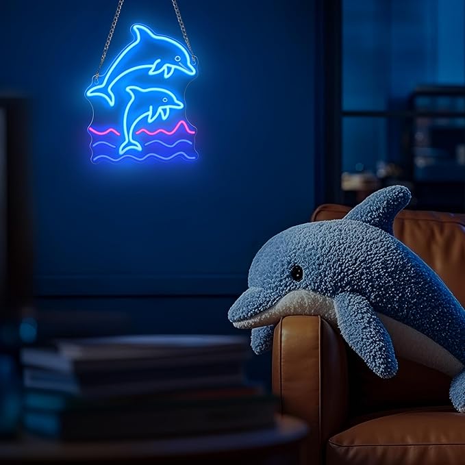 Dolphin Neon Sign, Dolphin Lamp Wall Decor, Dimmable Birthday Party Decorations for Home, Patio, Garden, Bars, Restaurants, Hotels, Stores, Clubs, Gift for Friends Family and Kids