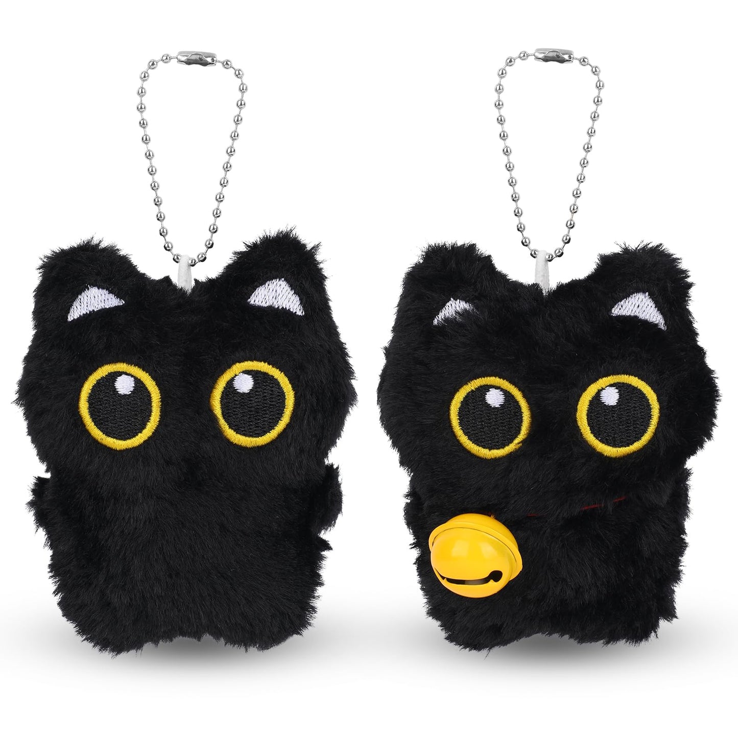 Mikovivi 2pcs Cat Plush Keychain, Adorable Black Cat Plush Keyring Charm Animal Fluffy Key Chain Kawaii Backpack Pendant Accessories for Handbags Wallets Kitty Lover Gifts