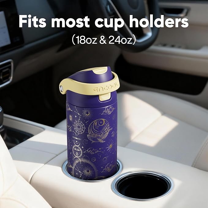 ENCOOL Leakproof Insulated Water Bottle with Straw Dual-Sip Water Bottle Bag-Safe Design for Work, Commute & Gym – Keeps Drinks Cold All Day, 24 oz, Astral Chart