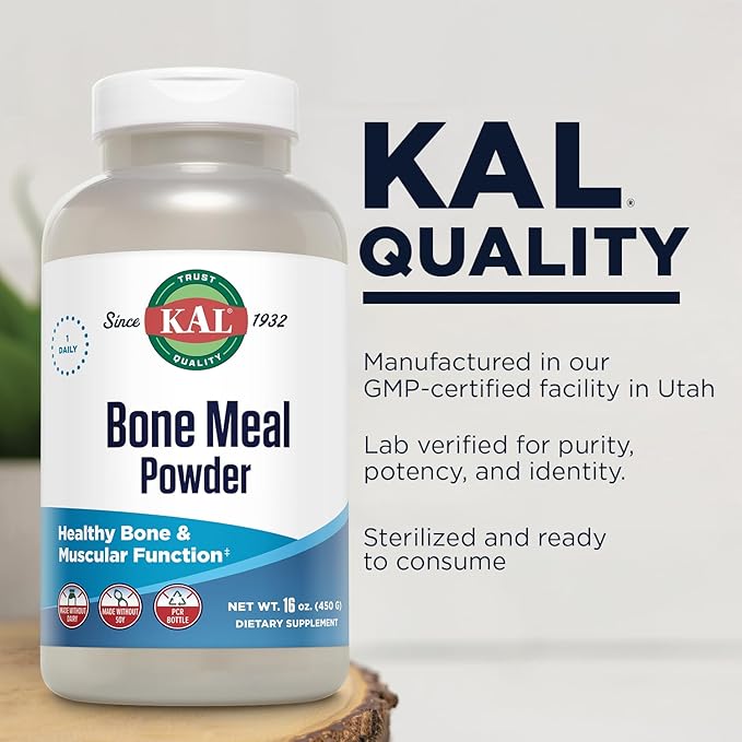 KAL Bone Meal Powder | Sterilized & Edible Supplement Rich in Calcium, Phosphorus, Magnesium | For Bones, Teeth, Nerves, Muscular Function | 16 oz