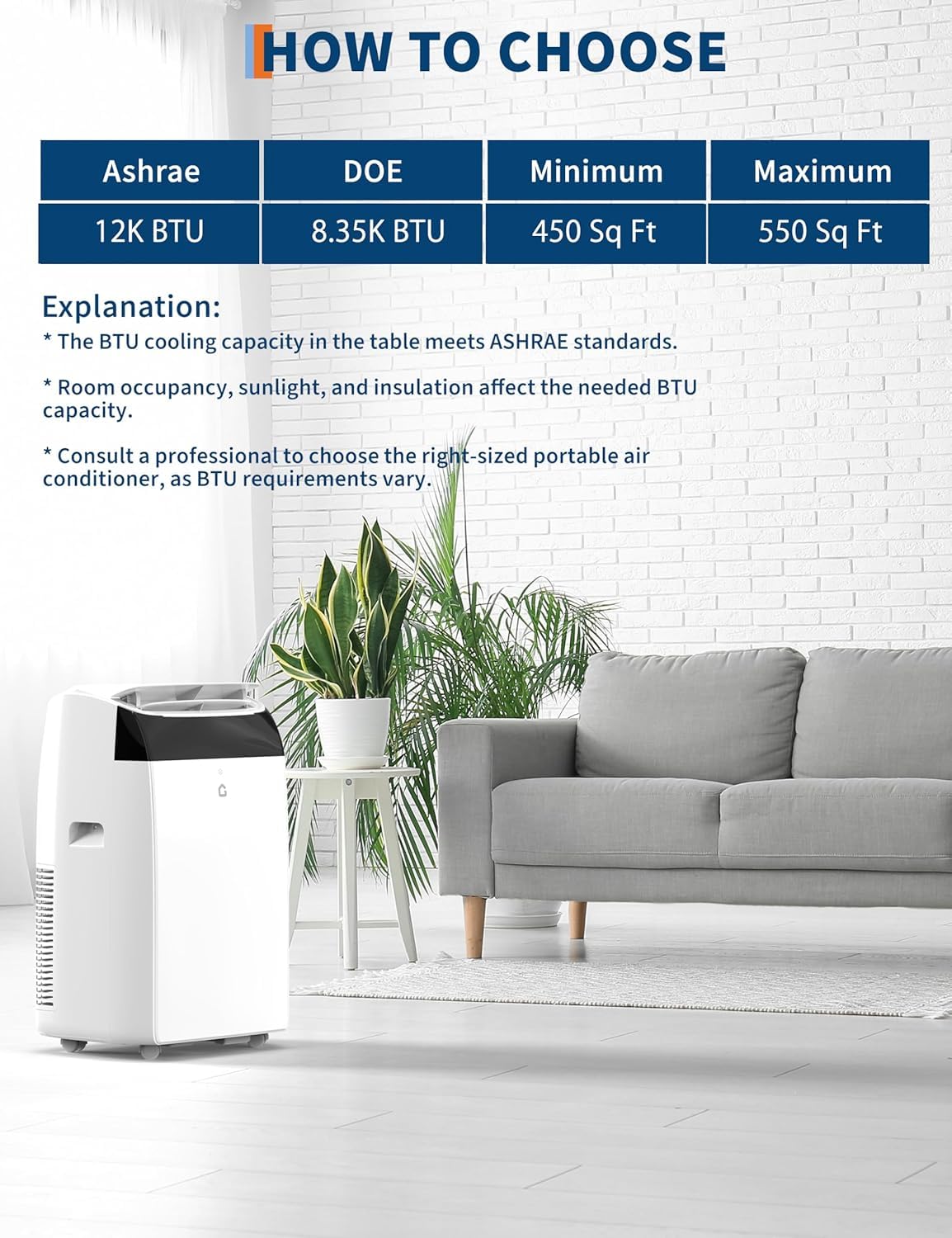 Air Conditioner Portable 12,000 Btu, Fast Cools 550 Sq.Ft., 3 In 1 Room Standing Air Conditioners With Remote Control & Led Disp
