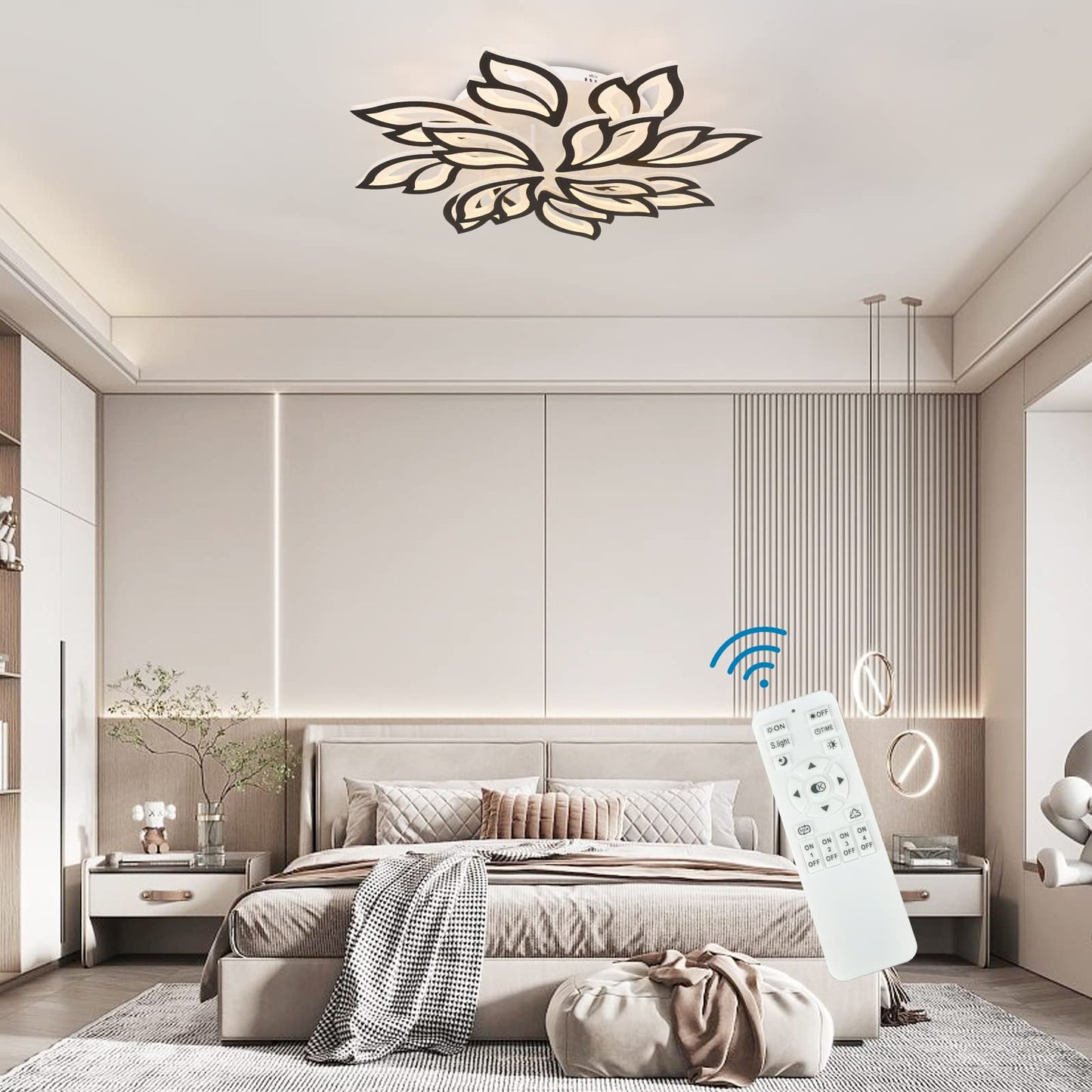 Garwarm Modern Ceiling Light  Dimmable Led Flower Flush Mount Ceiling Lamp  90W Acrylic Petals Ceiling Chandelier Lighting Fixture With Remote Control For Living Room Bedroom Dining Room (Black)