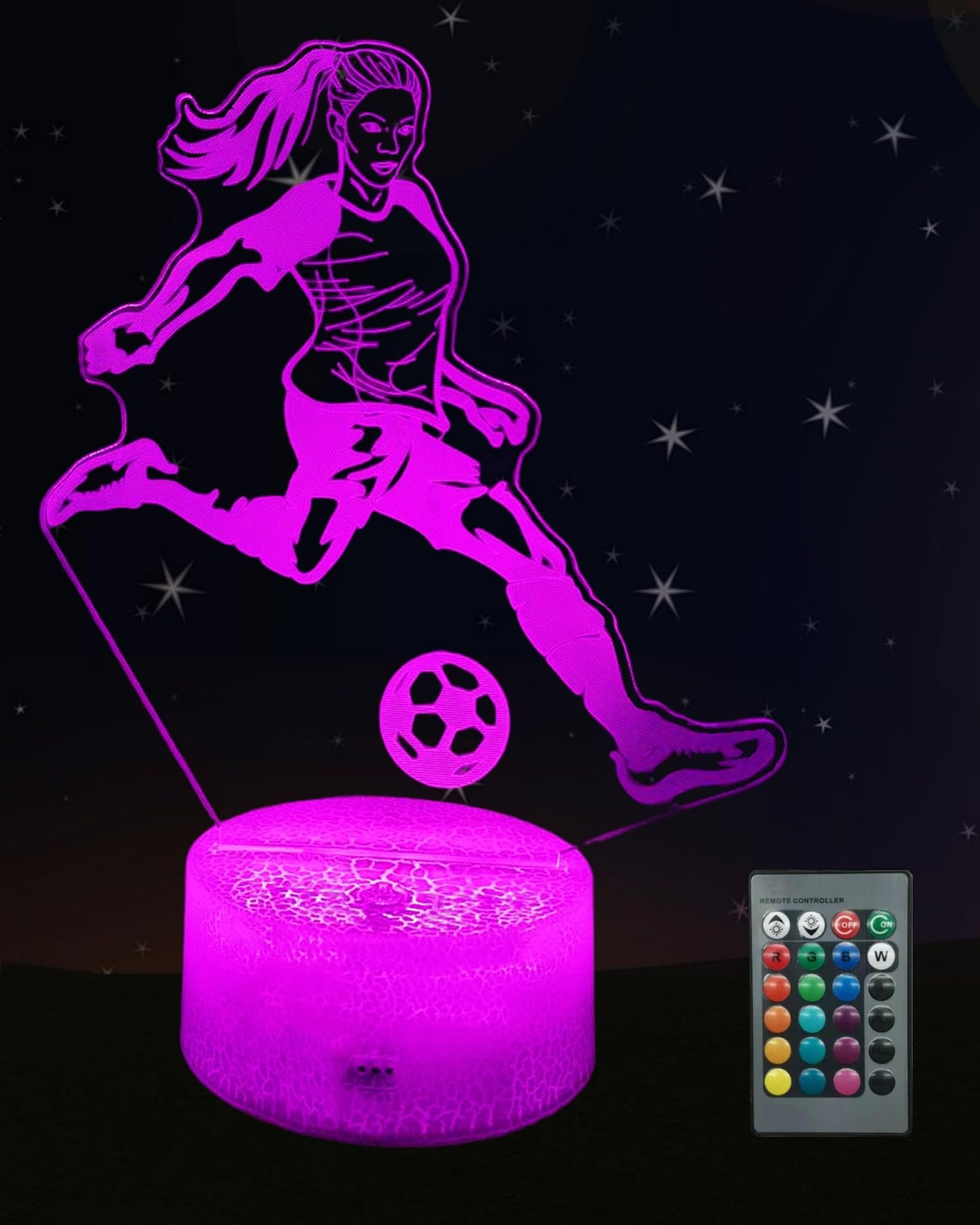 Kenmaca 3D Soccer Player Night Light, Multicolor, Dimmable, Touch & Remote Control, 5.78 x 8.54 x 1.96 inches