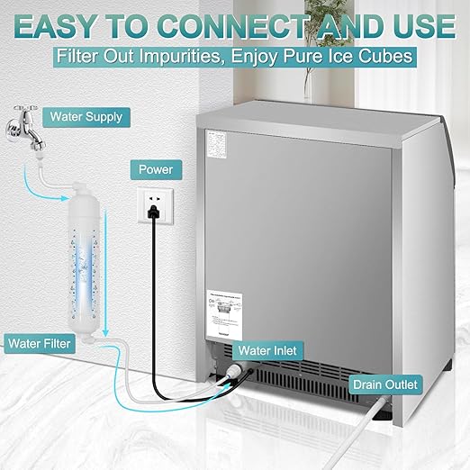 Commercial Ice Maker 260Lbs/24H, Ice Machine 72pcs Ice Cubes, Undercounter Ice Maker Machine with Water Line and Filter, 35 Lbs Storage Ice Bin, Stainless Steel Ice Maker for Home,Shop,Bar