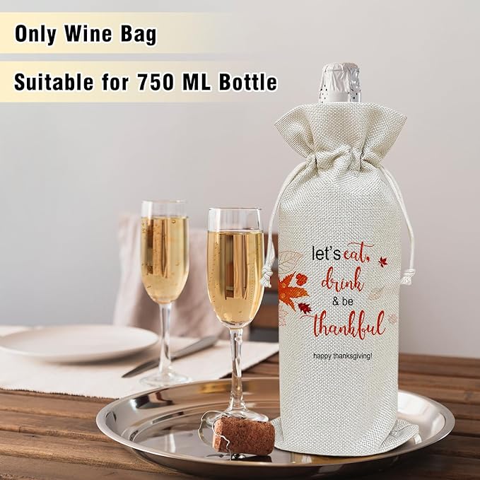 Wine Canvas Bag, Thanksgiving Wine Gift Bag, Thanksgiving Gift for Women Men Wife Friend Autumn Harvest Party Wine Bags for Wine Bottles, Wine Gifts With Drawstring Holiday Fall Party Decoration -WB35