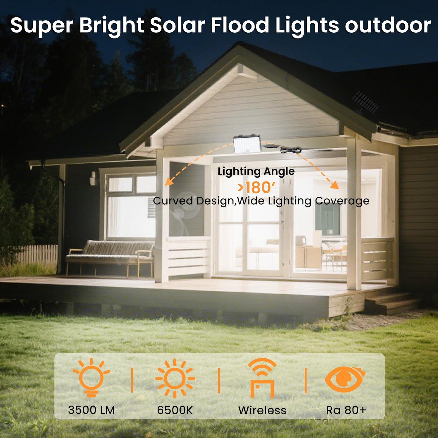 LumiZen Solar Outdoor Lights, 3800LM LED Flood Lights with 16.4 Ft Cable, Remote Control Solar Motion Sensor Lights with 3 Modes, Solar Powered Security Lights for Outside Patio, Yard, Garage, 3 Pack