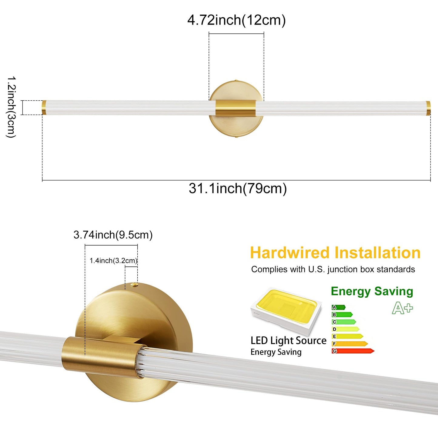Gednbo Glod Wall Sconces Set Of 2 Hardwired  Dimmable 5Cct Led Bathroom Light Fixtures Over Mirror  360 Full Lighting 31 Long Vanity Light Bar Modern Wall Sconce For Bathroom Bedroom Living Room