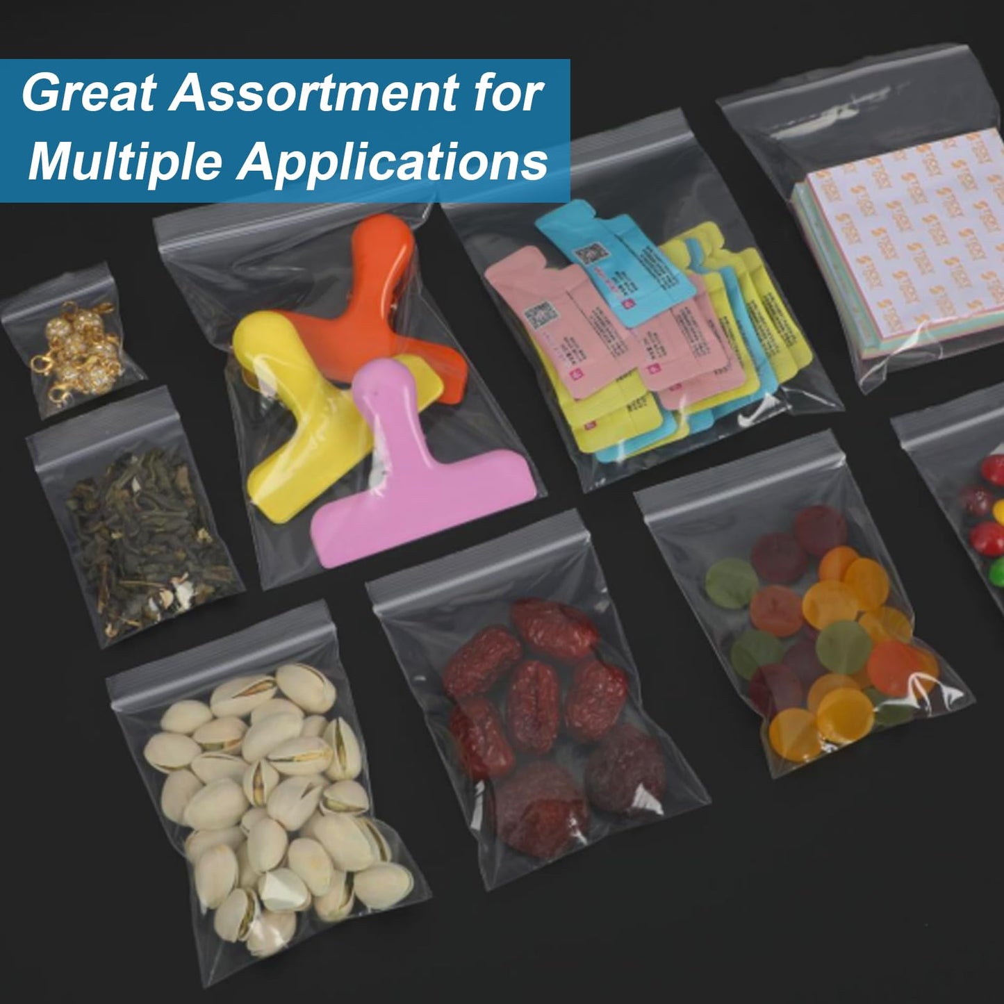 Small Plastic Bags, 300 PCS Mini Baggies 3 Assorted Sizes 2x2 2x3 3x4 Inch. Mini Jewelry Baggies Reclosable, Clear Zip Bags (Small)
