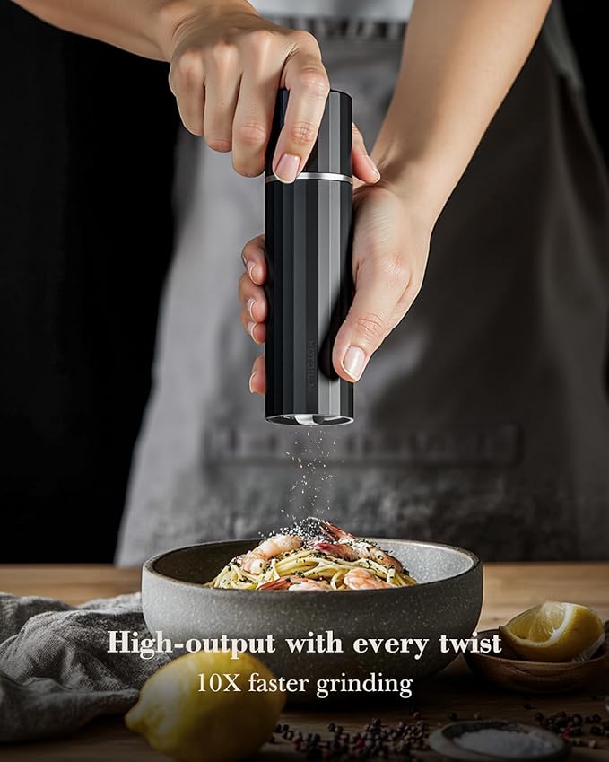 Heavy Duty Metal Pepper Grinder, Professional Manual Pepper Grinder with Adjustable Coarseness, Pepper Mill with Magnetic Powder Chamber, Refillable Pepper Mill for Spices, High Output
