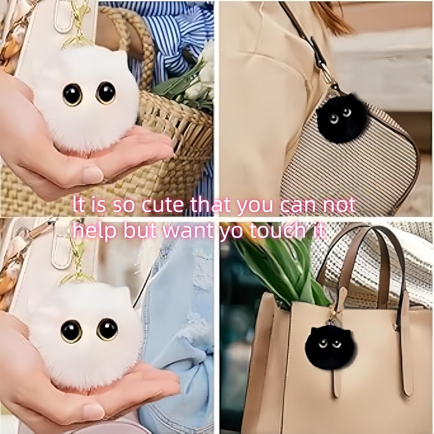 Aibelifam 2pcs Black Cat Keychain Gifts for Cat Lovers, Cute Plush Backpack Charms for Girls, Pom Pom Car Plush Keychains, Accessories for Handbags, Backpacks and Wallets, Gifts for Women