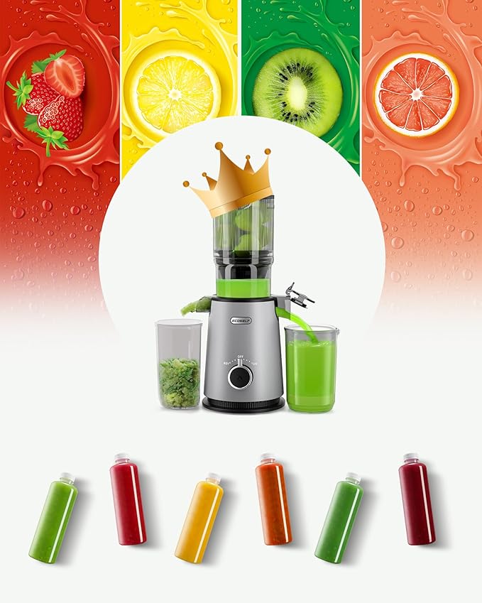 Cold Press Juicer - Wide Mouth Feed Chute with Self Feeding Design - Slow Masticating Juicer for Vegetables and Fruits - Juice Extractor Machine High Juice Yield - Easy to Clean & Assemble