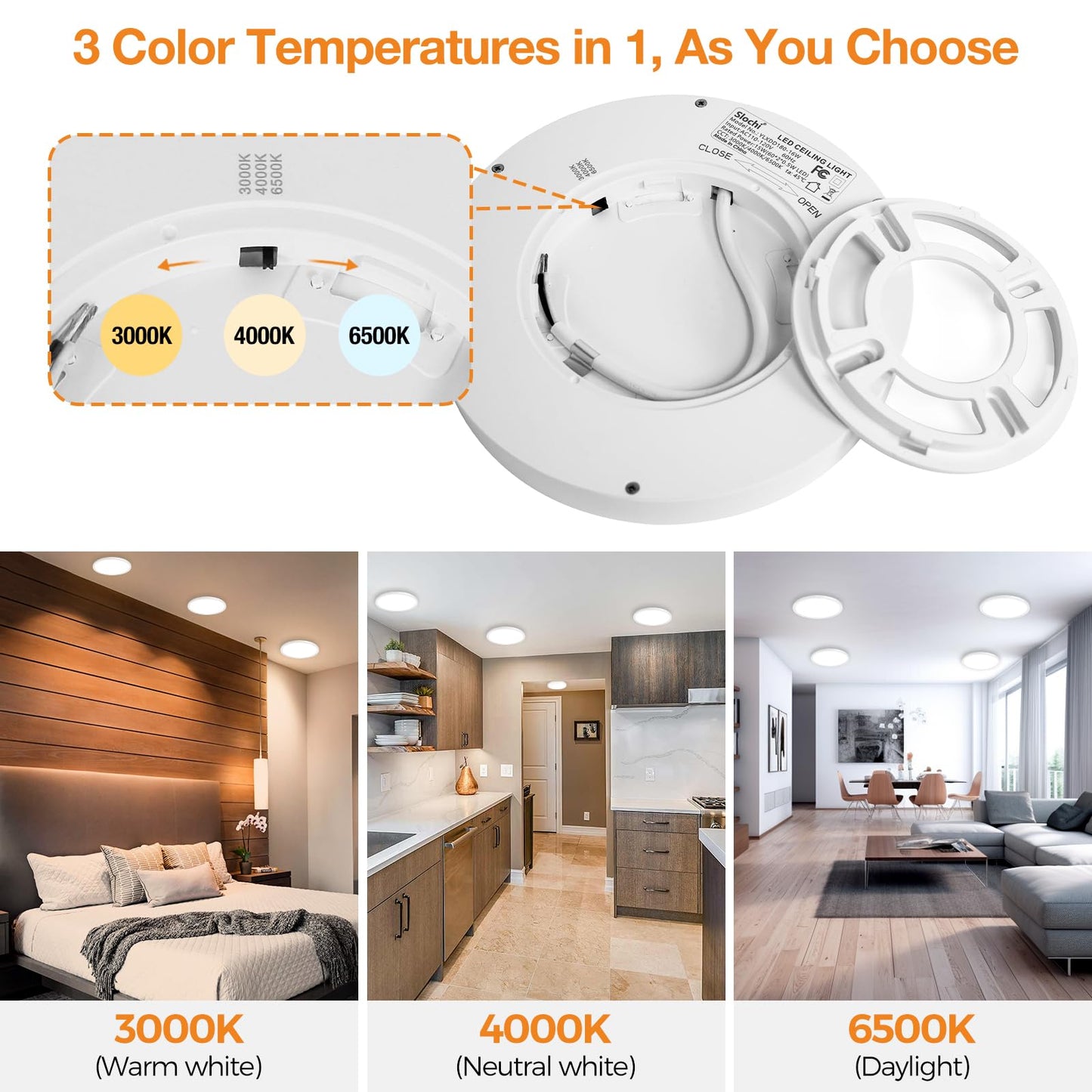 Slochi 6Pack Flush Mount Ceiling Light  7.5Inch Super Slim 3000K-4000K-6500K Led Ceilings Light  Round White Ceiling Light Fixtures For Bedroom Living Room Kitchen Bathroom Hallway Laundry