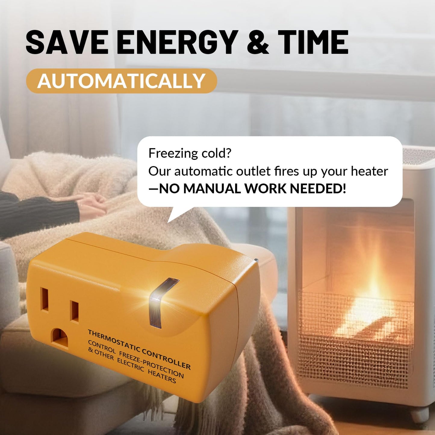 MAXKOSKO 2 PCS Freeze Thermostatically Controlled Outlet，Automatically Turn On Below 38 °F and Off Over 50 °F