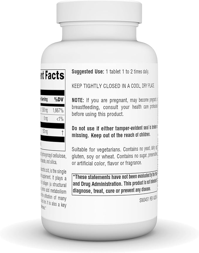 Source Naturals C-1500, with Rose HIPS 1500 mg for Immune System Support - 100 Tablets