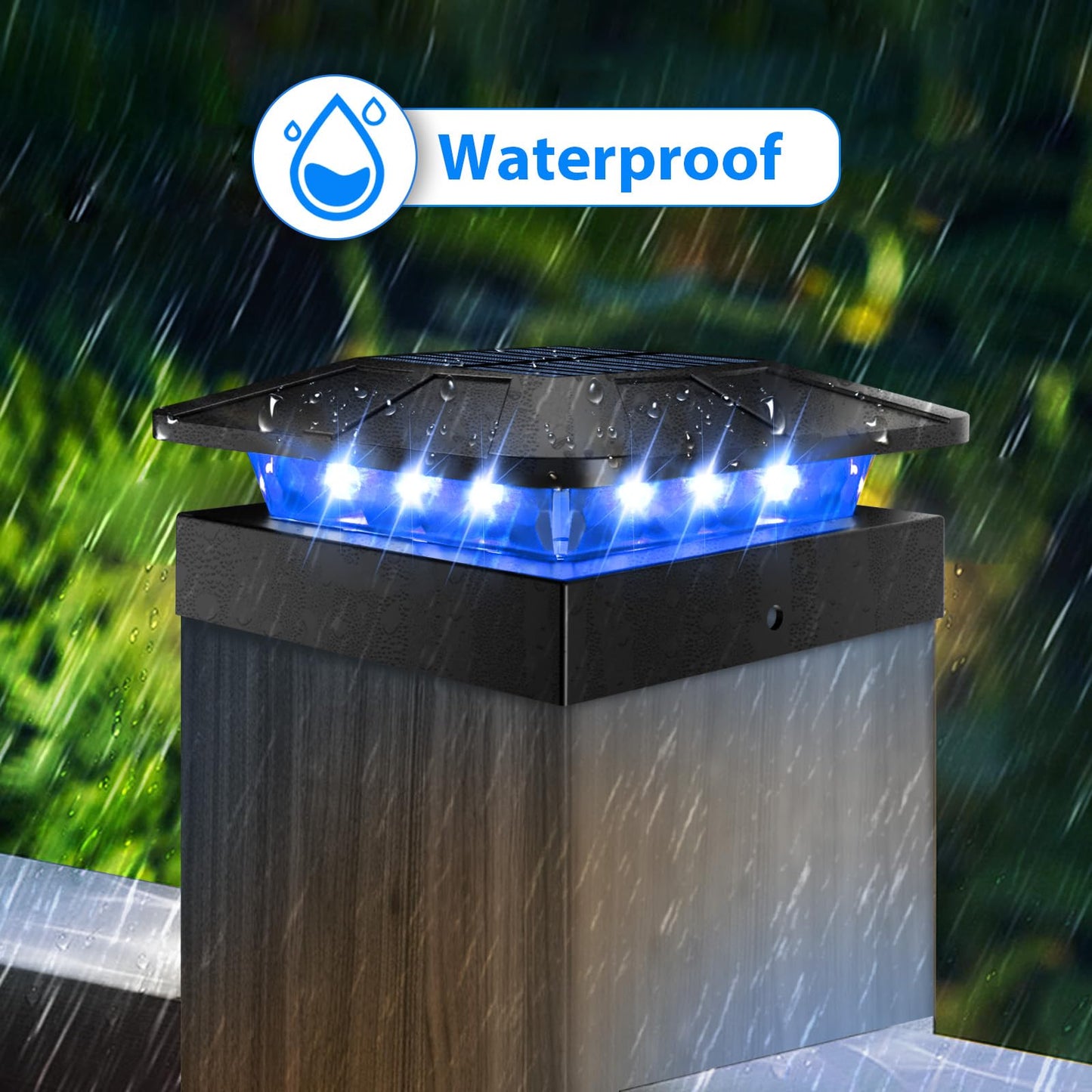 Peasur 2Pack 4X4 Solar Post Lights Outdoor  Blue & Warm White Led Fence Caps Light Waterproof  Wood & Vinyl Post Top Lighting For Deck Mailbox Railing Porch Outside