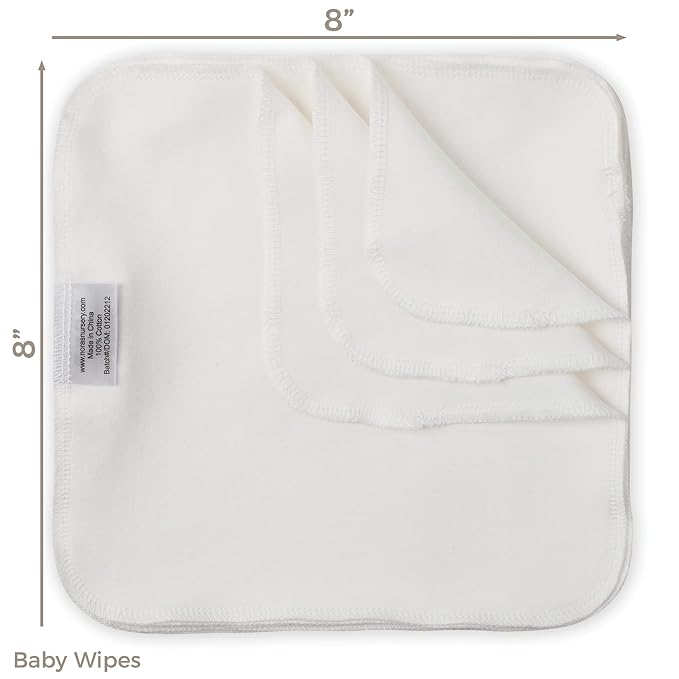 Reusable Baby Wipes, 25 Washable Cloth Wipes per Pack, 100% Cotton, Soft and Gentle for Baby's Skin, by Nora's Nursery