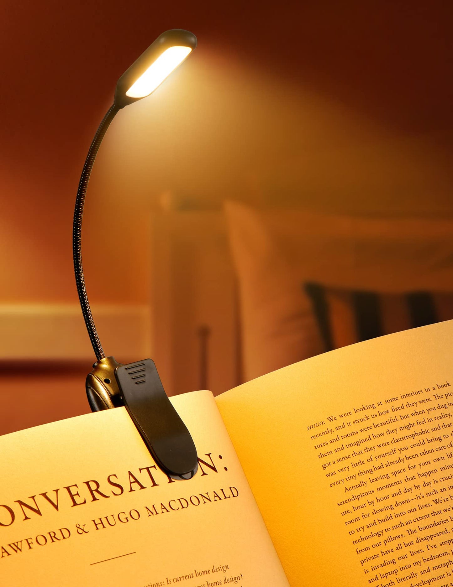 Monotremp LED Book Light, Rechargeable, 80 Hours Runtime, 3 Brightness Levels, 3 Color Temperatures, Model MT538, Lightweight 1.3 oz