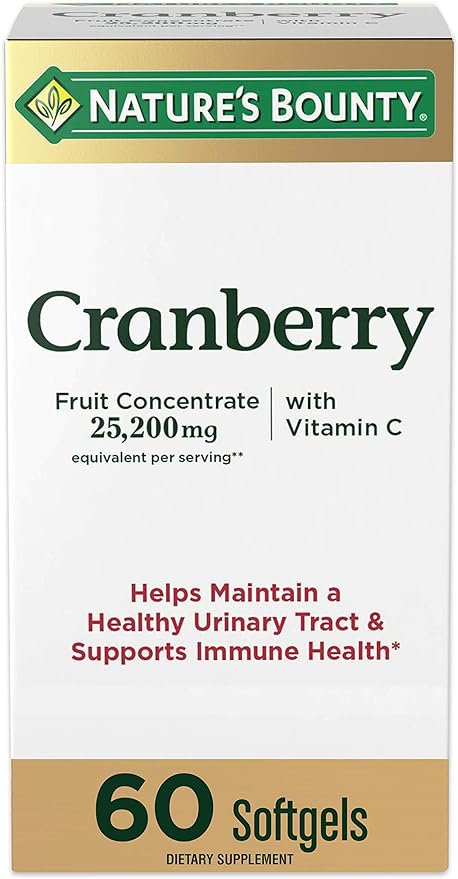 Nature's Bounty Cranberry Dietary Supplement, Supports Urinary Tract and Immune Health, Softgels, 25,200 Mg, 60 Ct