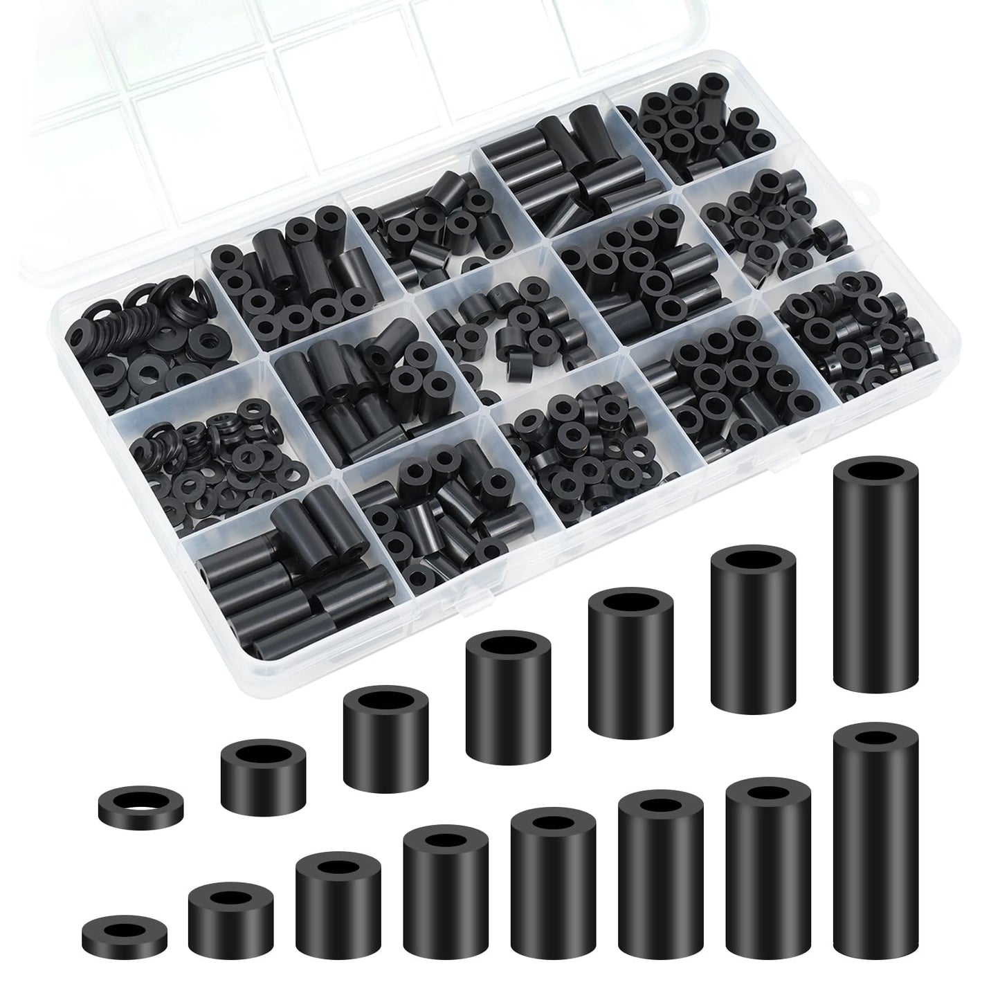 345 Pcs Black Nylon Electrical Outlet Spacers Kit - Non-Threaded Round Plastic Spacers for Switch & Receptacle Screws, Secure Fit Spacer Assortment for Outlet Installation