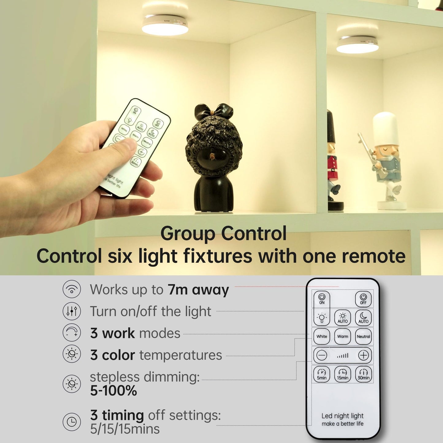 Homelist Rechargeable Puck Light with Remote, Motion Sensor, LED, 3 Color Temps, Model XD037-KJ, 3 Pack