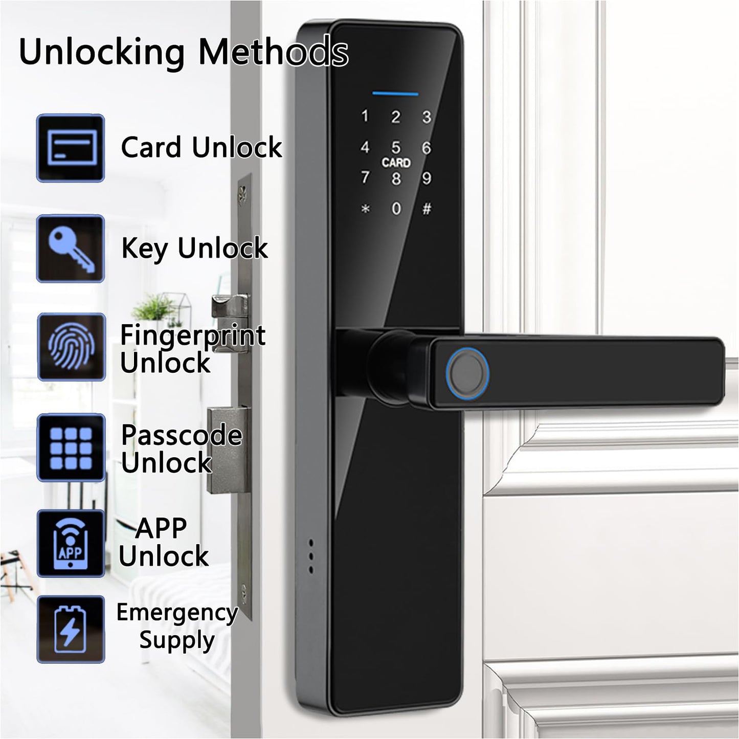 TITUOLOCCK Smart Keyless Entry Door Lock with Handle,Fingerprint Lock Deadbolt,Auto Lock Deadbolt with Keypad,Biometric Door Lock, Smart Front Handle Set