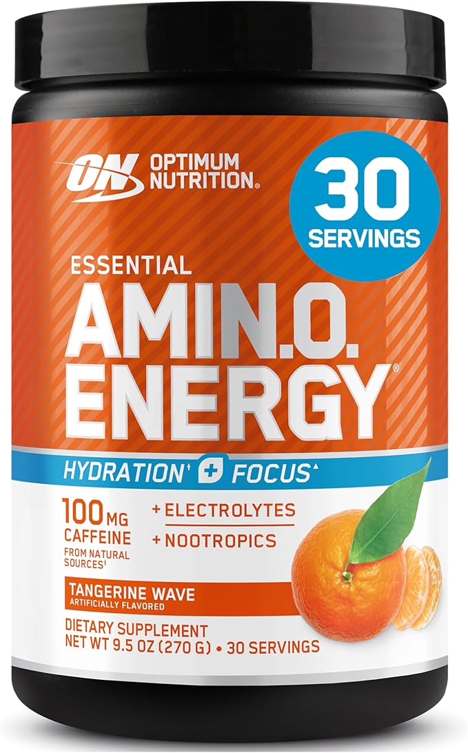 Optimum Nutrition Amino Energy Powder Plus Hydration, with BCAA, Electrolytes, and Caffeine, Tangerine Wave, 30 Servings (...