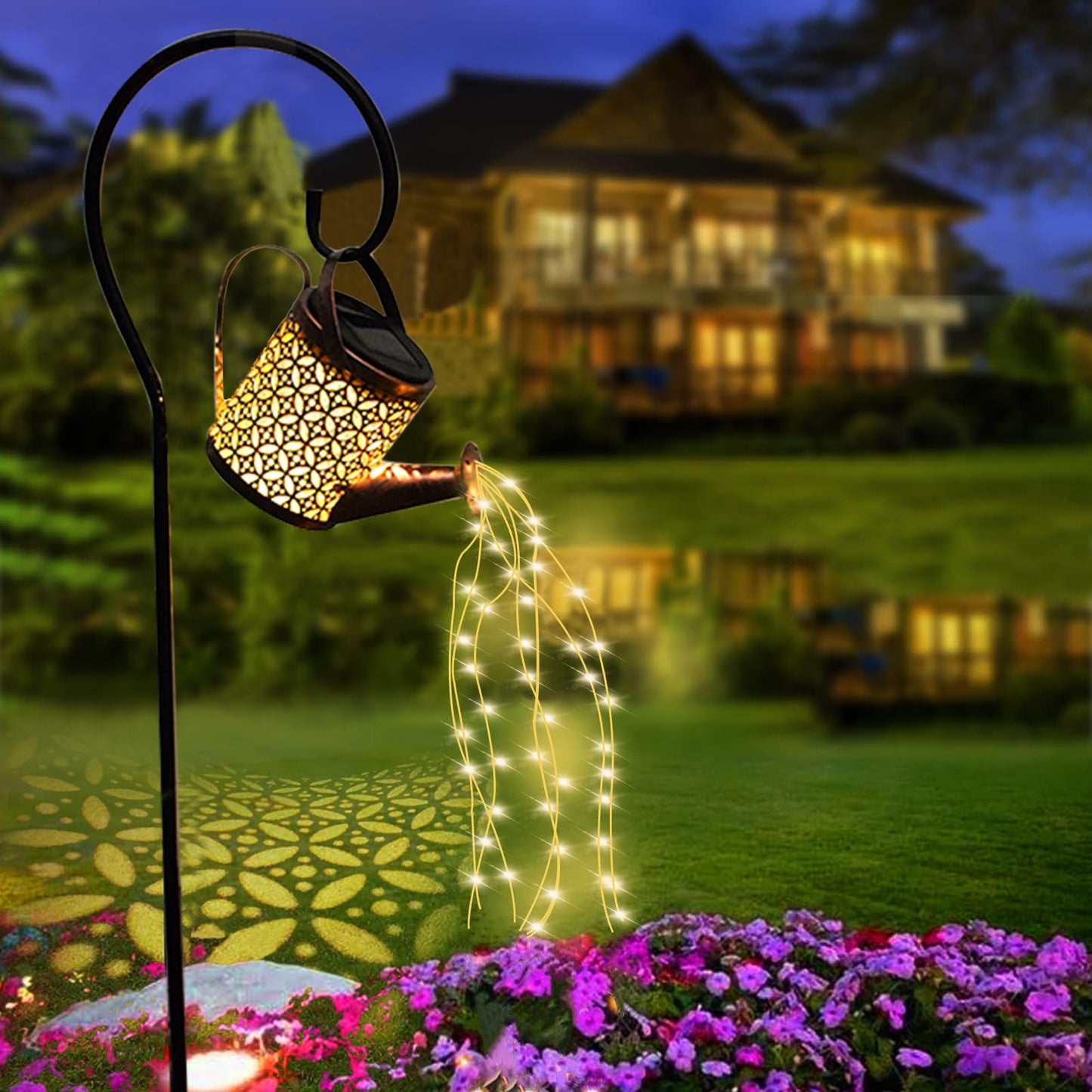 ZKLiLi Solar Watering Can with Cascading Lights, Waterproof Garden Decor, Model ZKLILI-01, Colourful