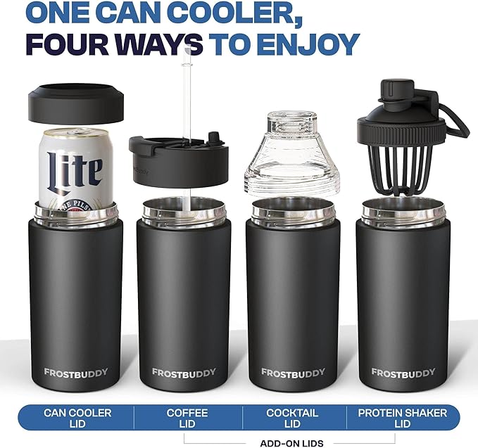 Frost Buddy Universal Can Cooler - Fits all - Stainless Steel Can Cooler for 12 oz & 16 oz Regular or Slim Cans & Bottles - Stainless Steel (Pebble)