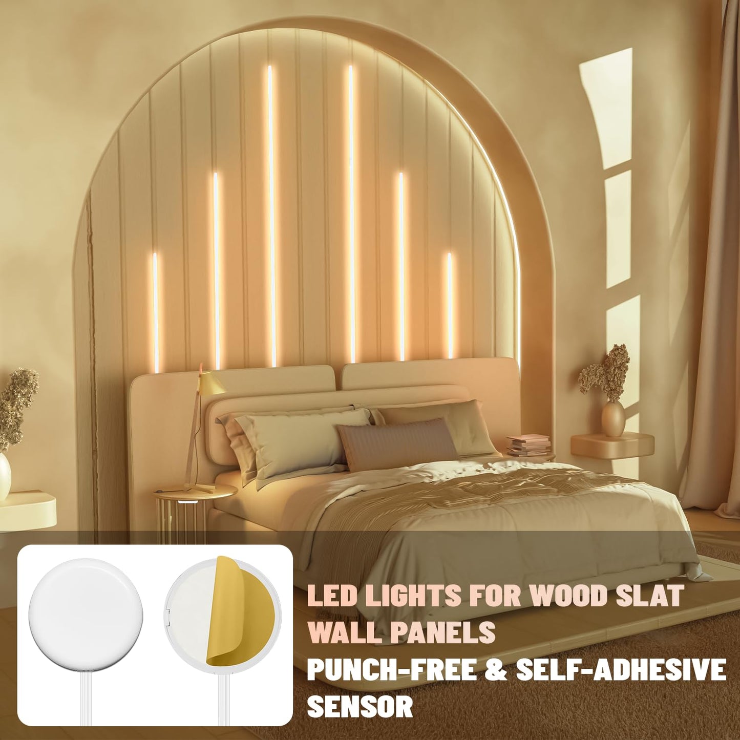 Lichaser Led Recessed Lighting For Acoustic Panel  6 Pcs Of 3000K Dimmable Led Strip Light For Wood Slat Wall Panel In Parallel With Touch Sensor  Self-Adhesive For Slat Wall Decor (4*28 In+2*16 In)
