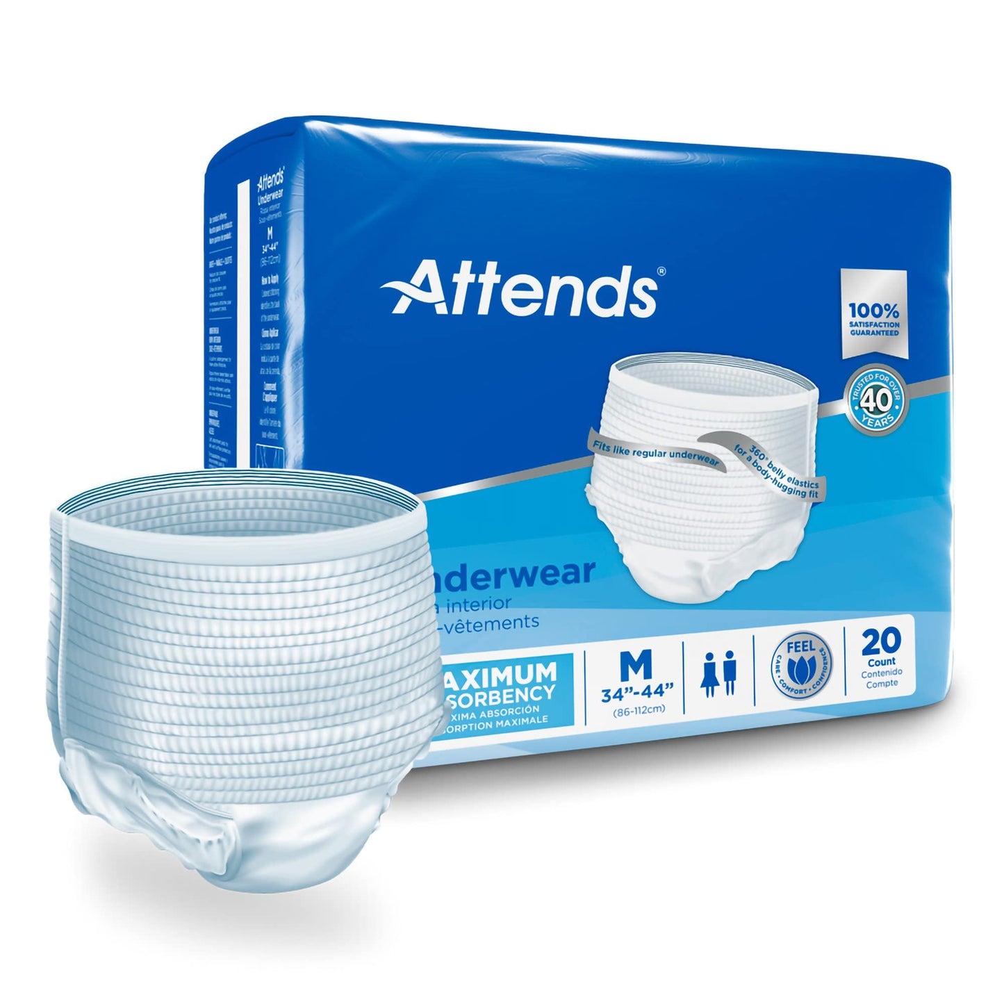 Attends Adult Absorbent Underwear, Medium [80 Count] - Maximum Absorbency for Men and Women - Disposable Pull-On Diapers with Tear-Away Sides and Breathable Waistband - AP0720