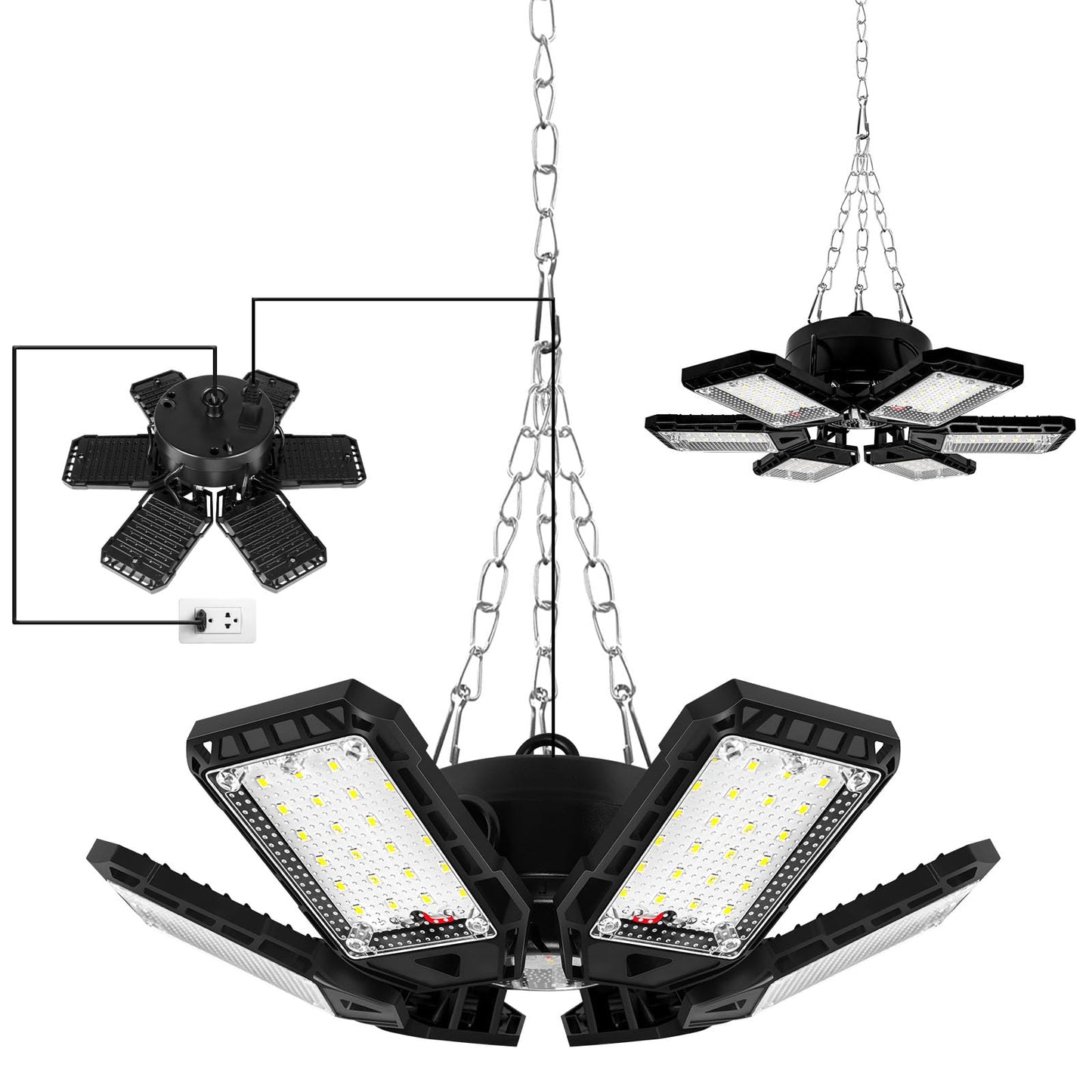 Aoretic LED Garage Lights 4 Pack - 180W, 18000LM, 6500K, 6+1 Deformable Panels, Aluminum, E26/E27, for