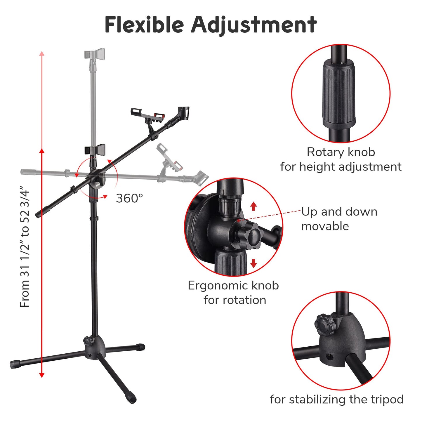 Aw 6 Packs Microphone Boom Arm Stand Dual Mic Clips Adjustable Tripod Phone Holder For Performance Singing Wedding Stage And Out