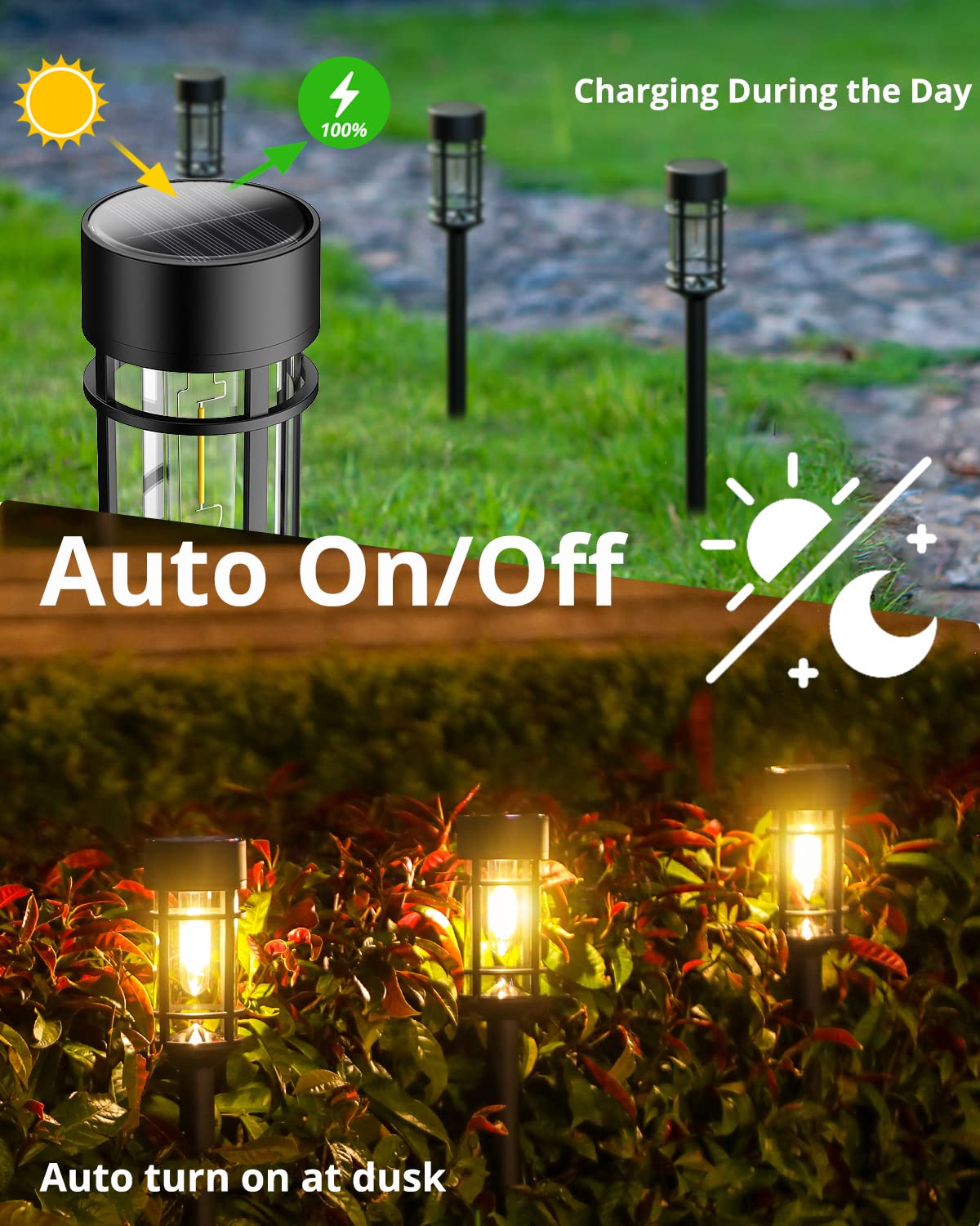 ILANCK Solar Lights Outdoor Waterproof, 8 Pack 21" Solar Pathway Lights with Metal & Glass, Auto On/Off Garden Lights for Yard, Landscape, Walkway Outdoor Decor